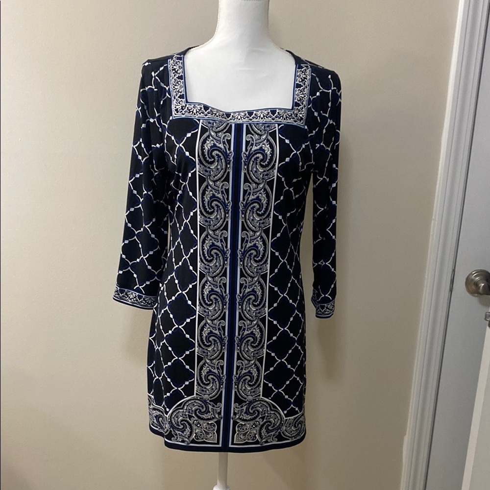 Refined Elegance in WHBM Black and White Patterned Dress
